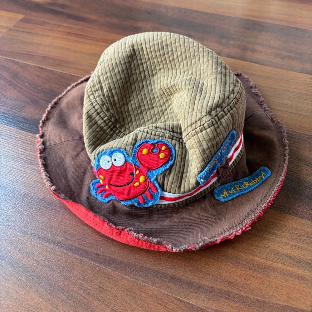 Stephen Joseph Kids Crab Bucket Hat Brown Corduroy Never Crabby Sun Hat